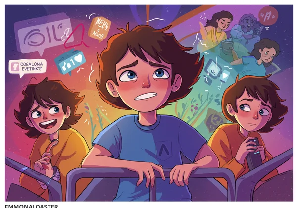 Teenager on emotional rollercoaster showing varied normal moods