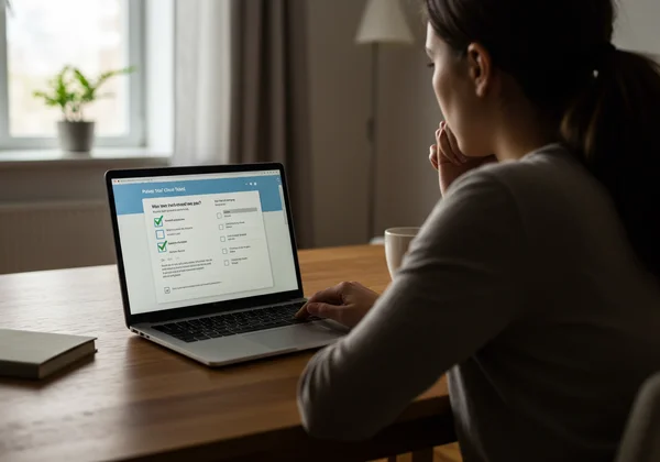 Parent taking an online bipolar screening test for their teen