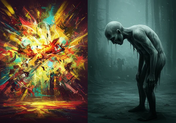 Illustrates the contrast between energetic mania and sad depression