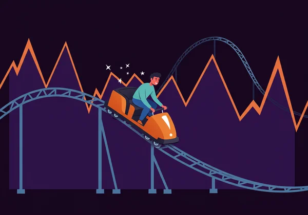A person on a metaphorical mood roller coaster, with extreme highs and lows