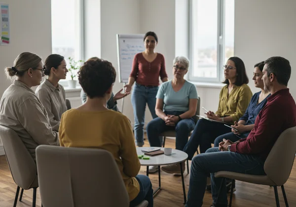 Diverse group of people supporting each other in a mental health setting