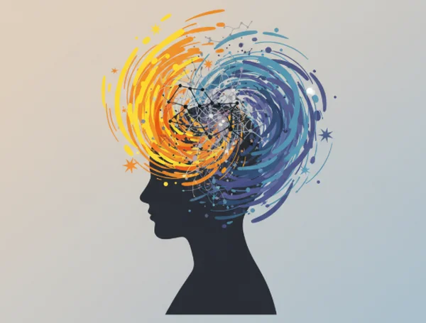 Person contemplating extreme mood swings and brain activity